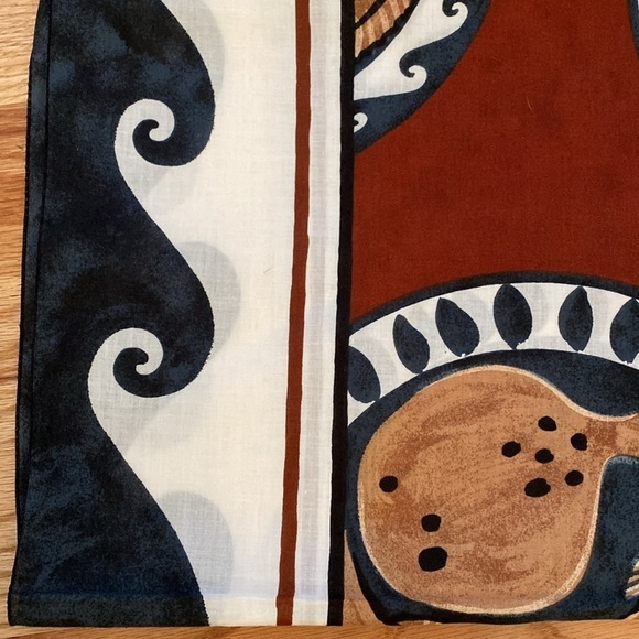 French kitchen tablecloth Fish on a plate Cotton blue/rust/White Made in France - Picture 3 of 7